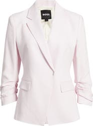 BOSS Jia Slim Fit Linen Blend Double Breasted Blazer