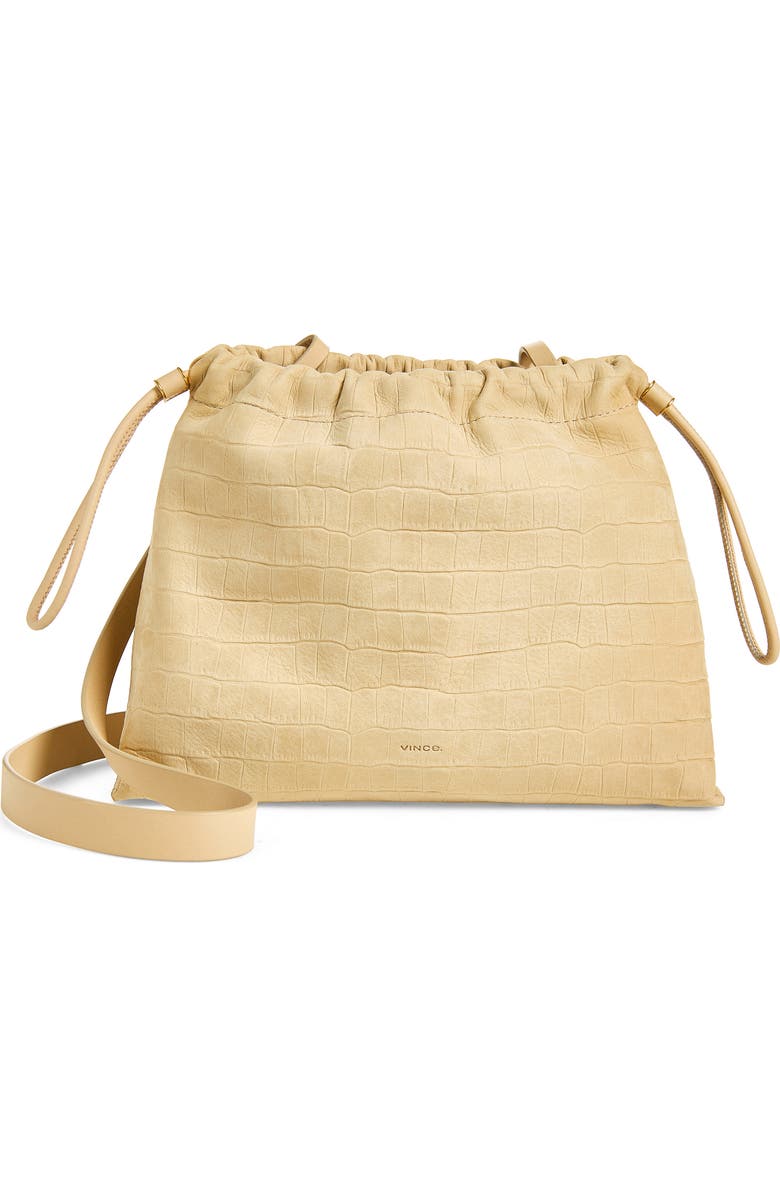 Vince Sarai Croc Embossed Leather Crossbody Bag, Main, color, Marzipan