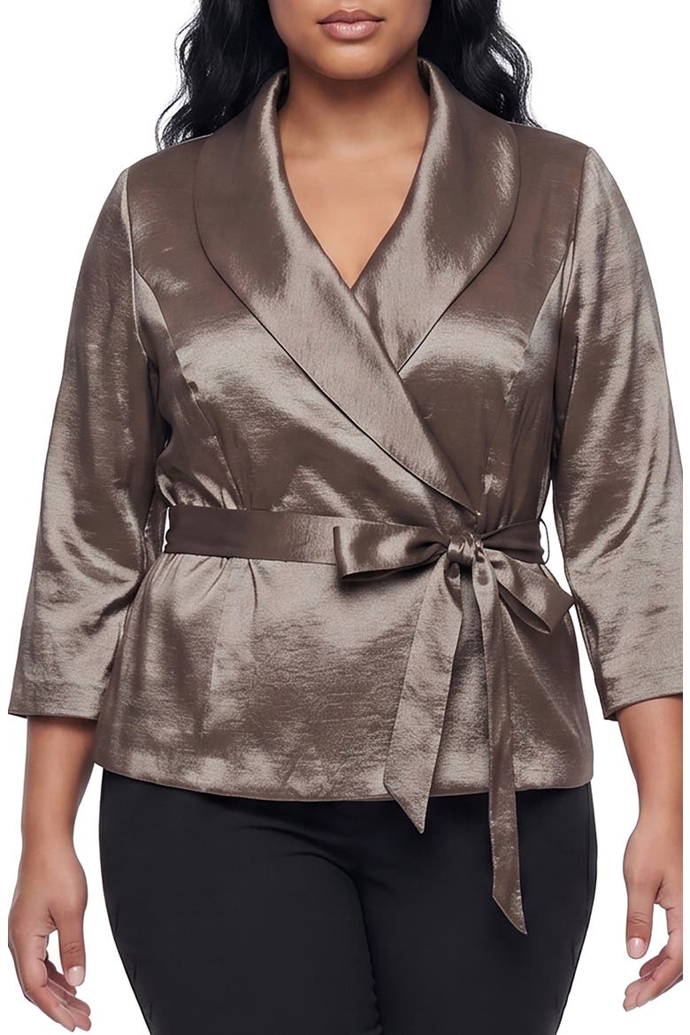 Brushed Satin Tie Waist Blouse, Main, color, BRONZE