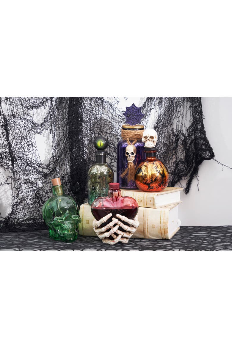 Skeleton Hands Decorative Halloween Glass Bottle Figurine, Alternate, color, Red