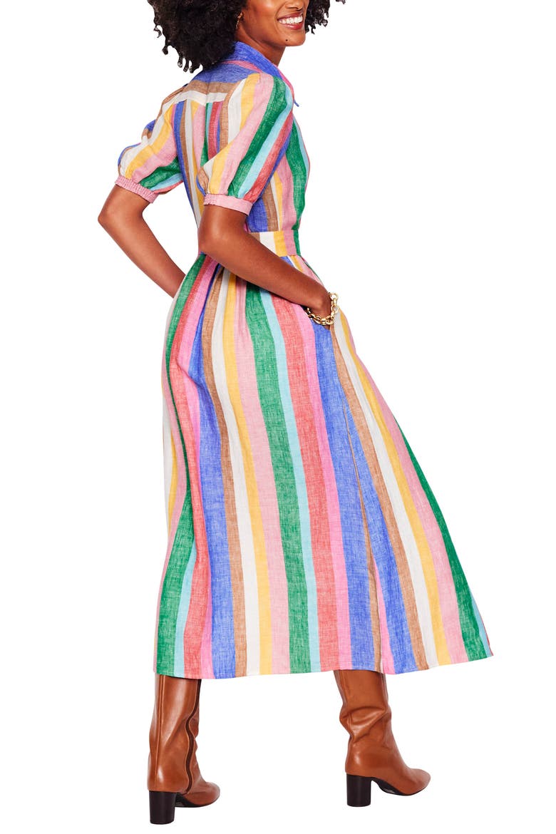 Alexa Stripe Linen Shirtdress, Alternate, color, PINK MULTI