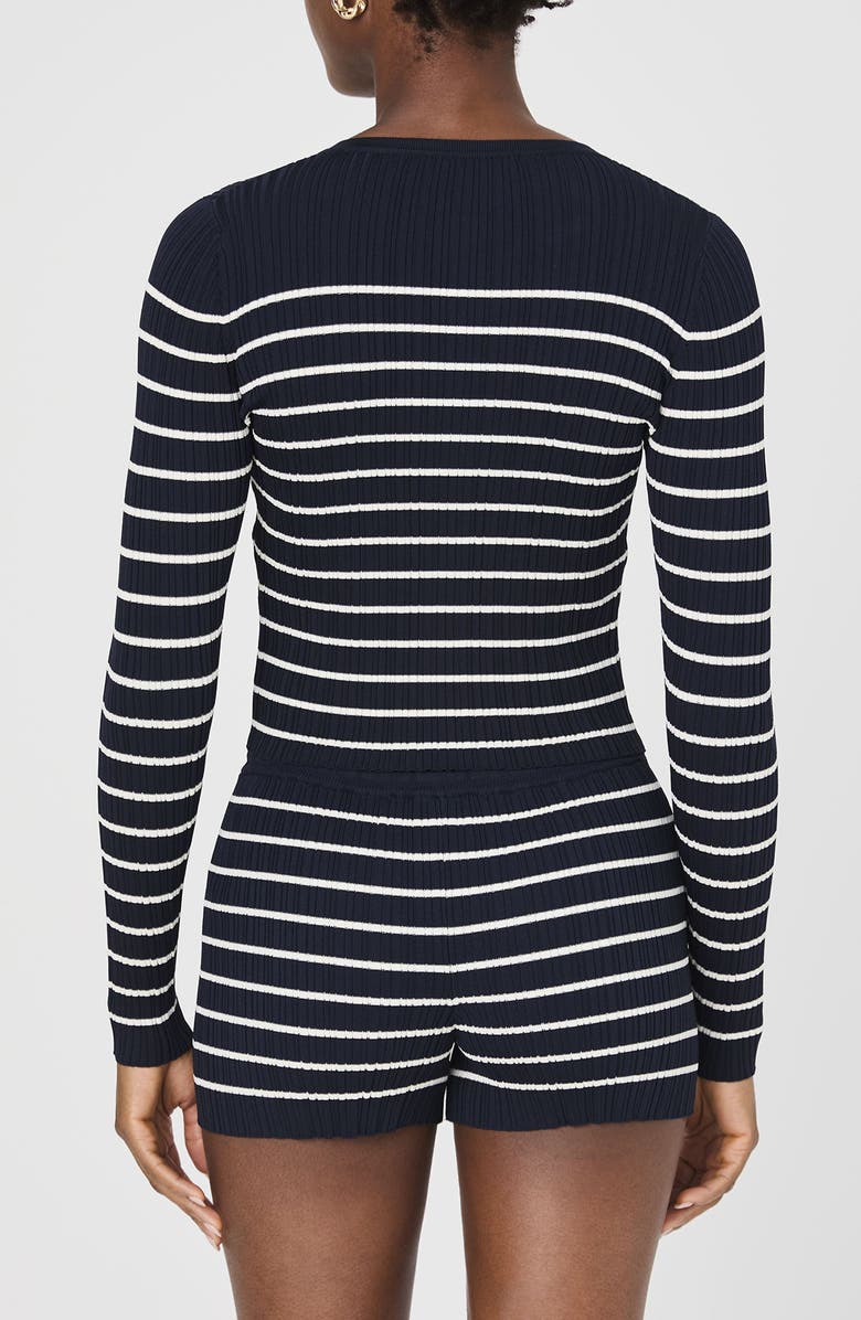 French Connection Stripe Rib Cardigan, Alternate, color, Marine-Porcelain Cream