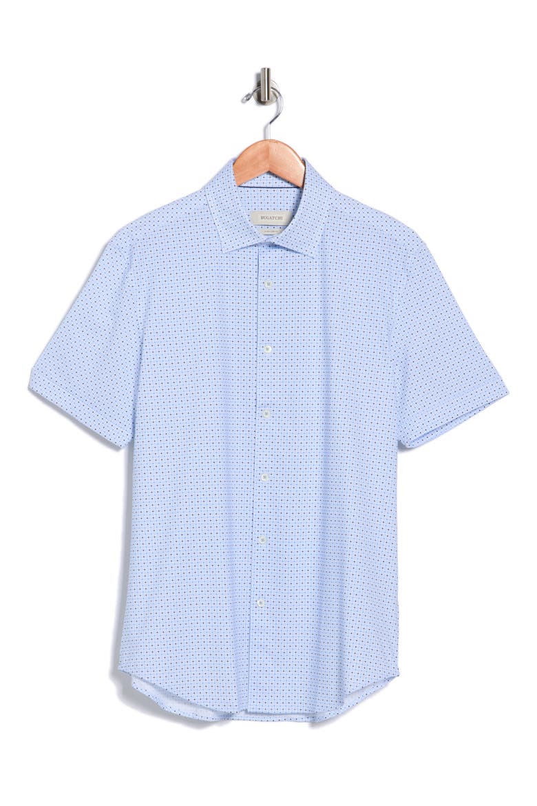 Micro Dot Print Stretch Cotton Short Sleeve Button-Up Shirt, Alternate, color, WHITE/BLUE