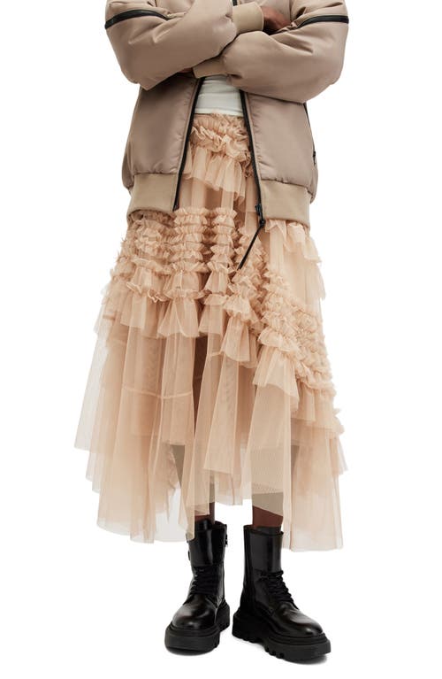 Allsaints Jen Tulle Asymmetric Maxi Skirt In Blush Pink