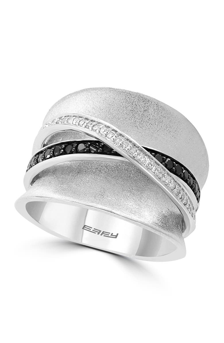 EFFY Sterling Silver Crisscross Pave Black & White Diamond Band Ring - Size 7 - 0.46 ctw, Main, color, 