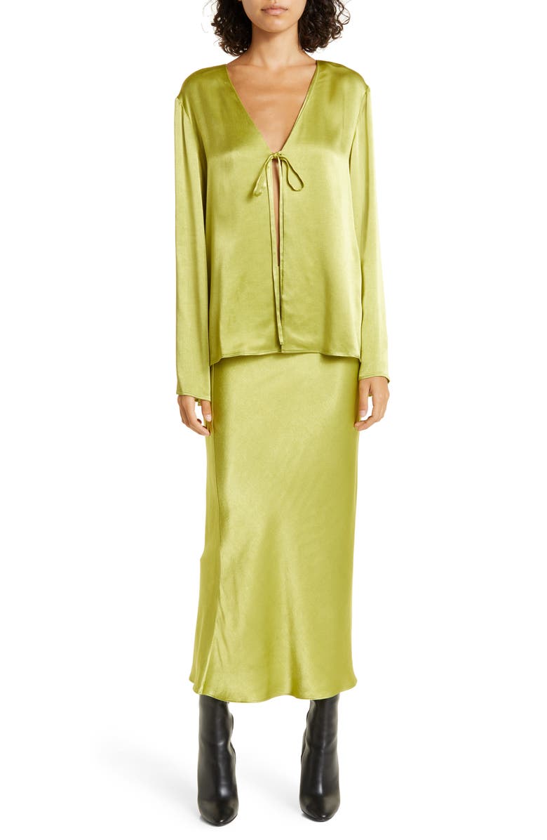 JASON WU Tie Front Satin Blouse, Alternate, color, Green Tea