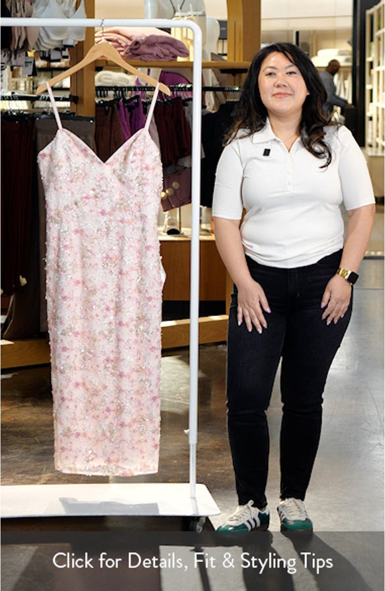 Donna Sequin Floral Appliqué Cocktail Midi Dress, sales video thumbnail