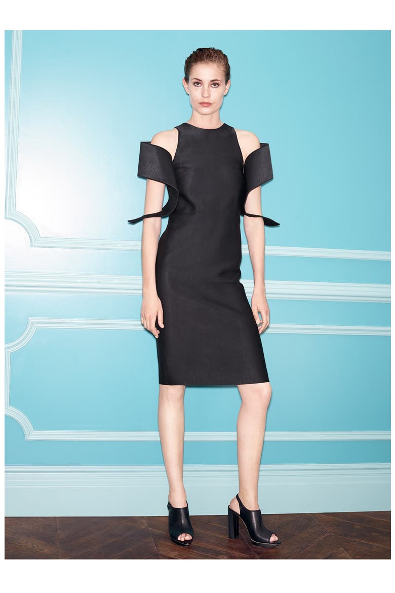 Spiral Off Shoulder Dress, Alternate, color, BLACK