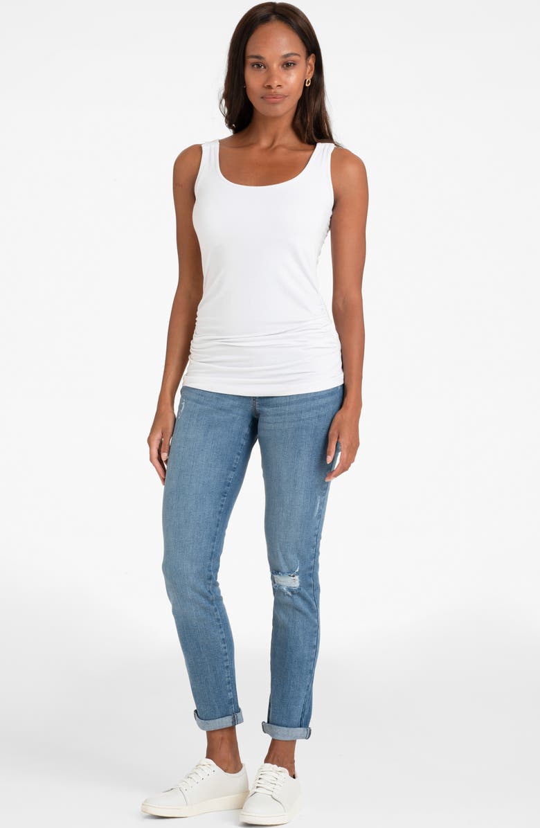 Seraphine Cuff Over the Bump Distressed Boyfriend Postpartum Jeans, Alternate, color, 