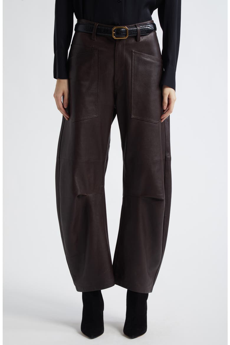 Shon Barrel Leg Leather Pants, Main, color, DARK BROWN