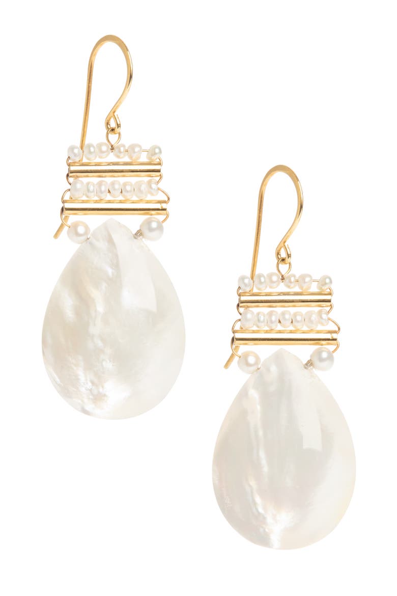 Pearl and Mother of Pearl Pear Drops, Main, color, Gold