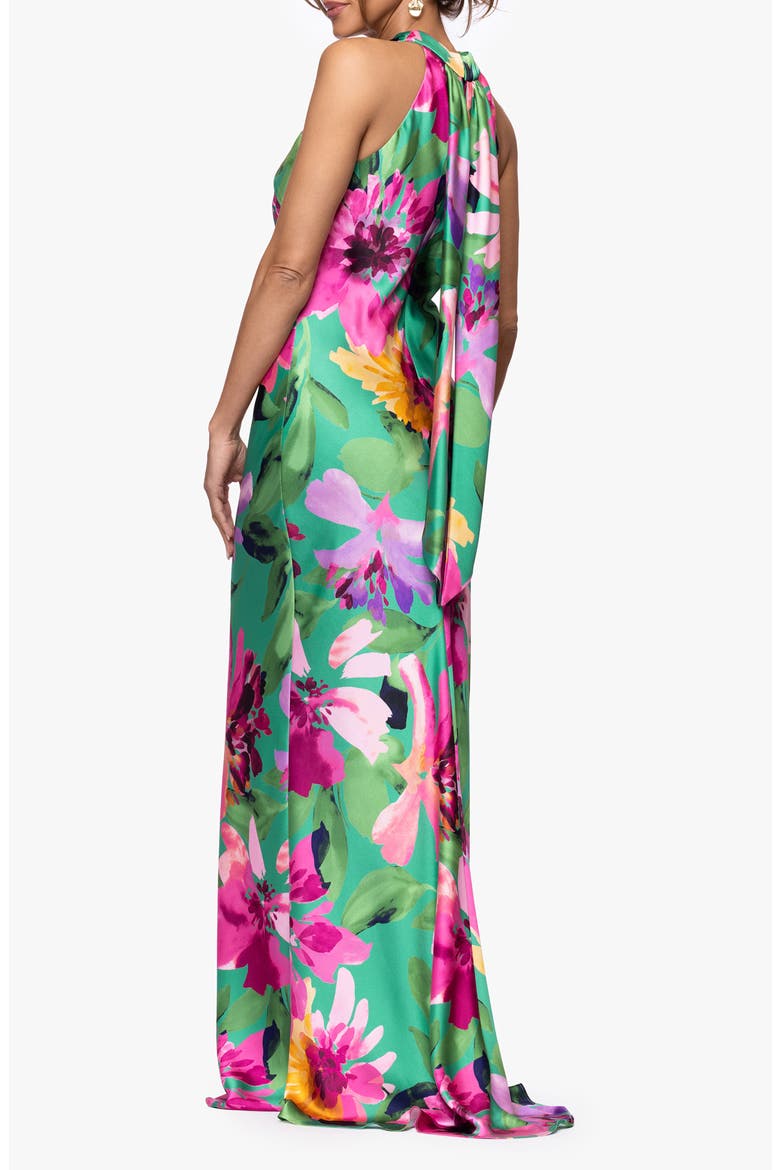 Floral Stretch Satin Column Gown, Alternate, color, GREEN/ MULTI