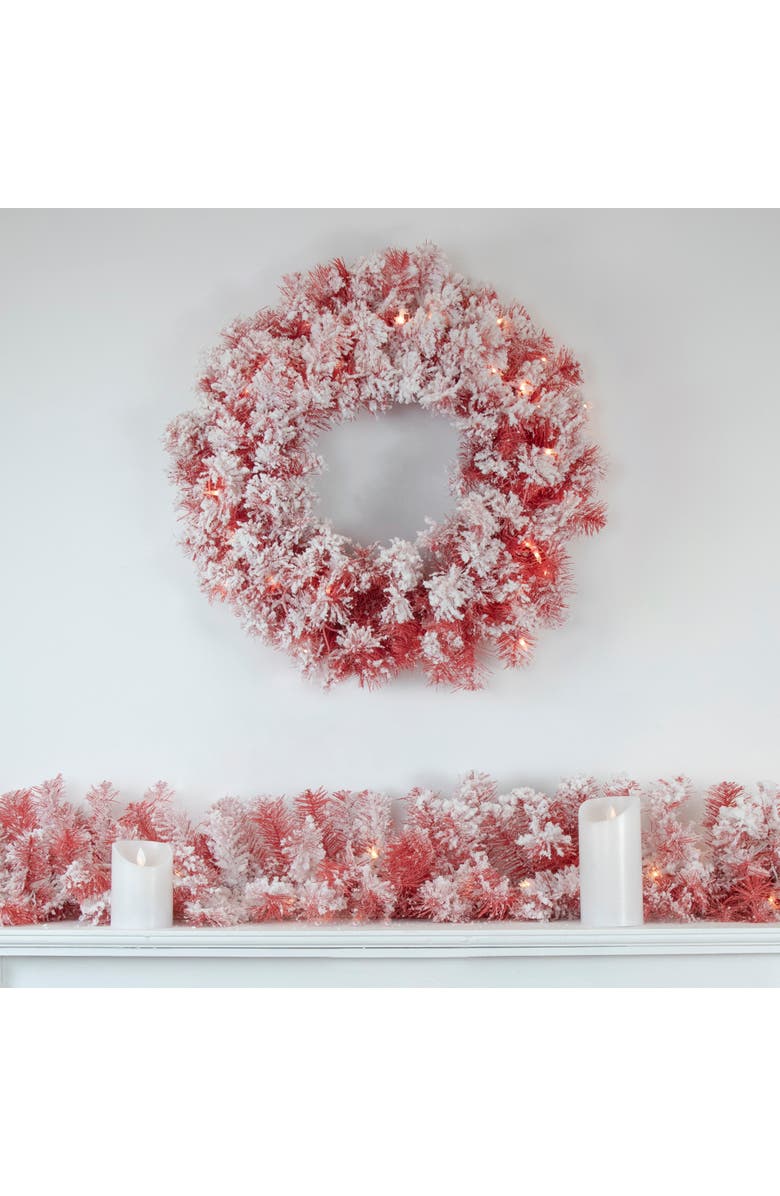 Northlight Pre-Lit Flocked Artificial Christmas Wreath - 36" - Red - Clear Lights, Alternate, color, Red