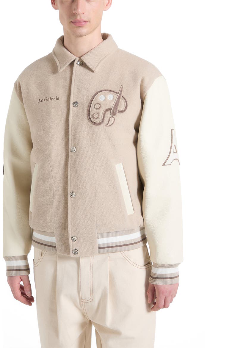 Le Galerie Wool-Blend Varsity Jacket, Alternate, color, Beige
