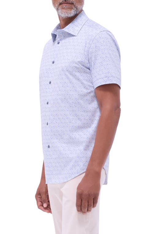 Bugatchi Myron Ooohcotton® Print Short Sleeve Button-up Shirt In Air Blue