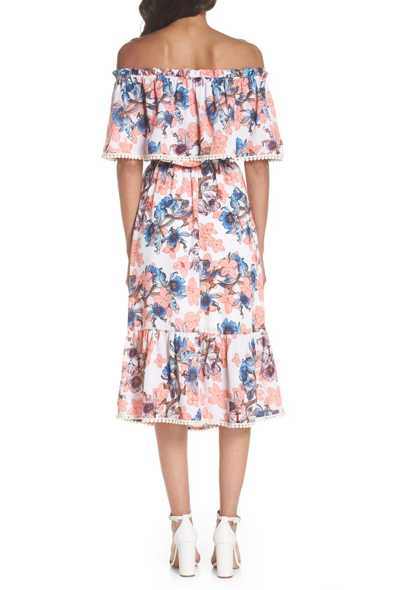 Off the Shoulder Tiered Midi Dress, Alternate, color, ORCHID