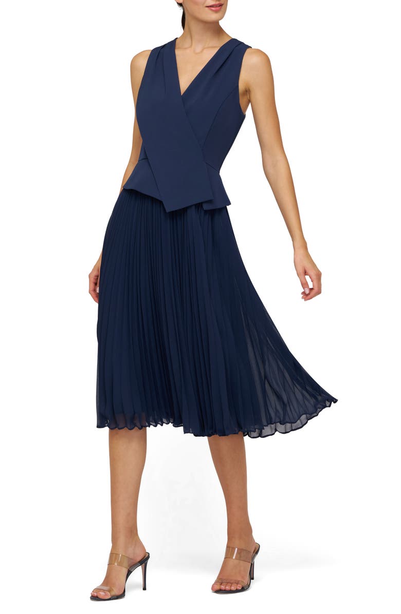 Kay Unger Orella Pleated Mixed Media Cocktail Dress, Alternate, color, Dark Midnight
