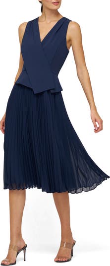 Orella Pleated Mixed Media Cocktail Dress