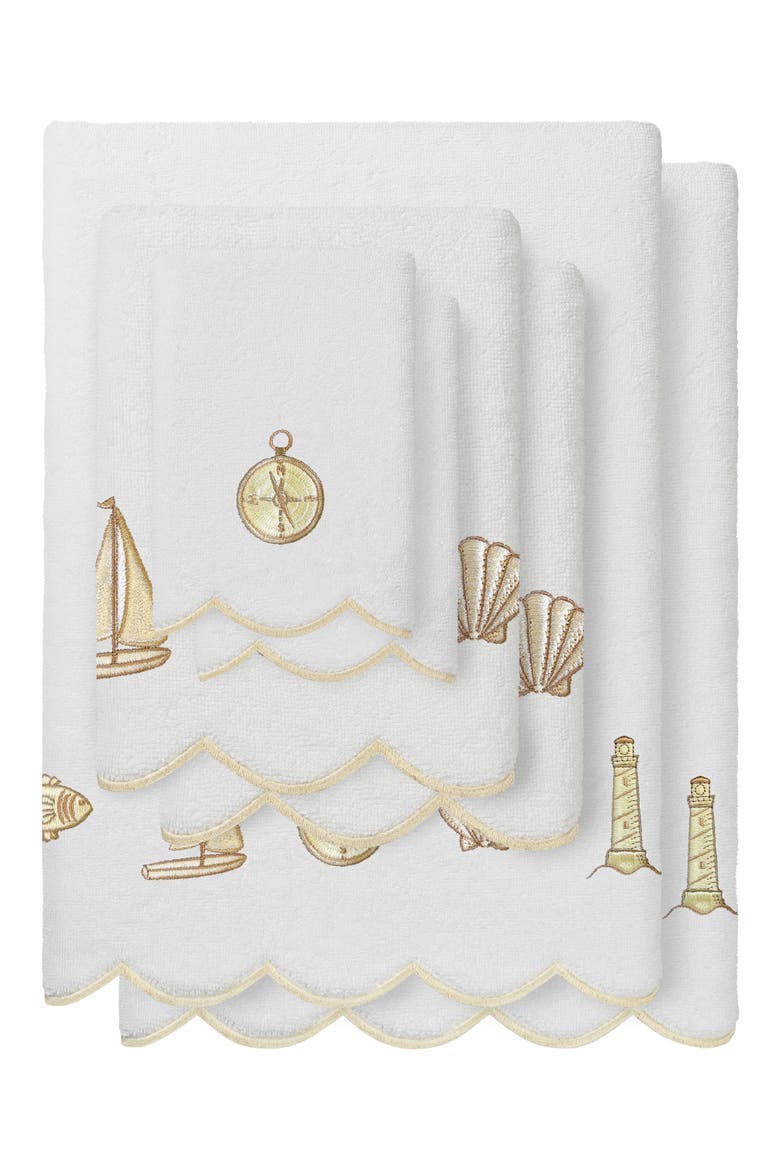 Sea Joy Scallop 6-Piece Embellished Towel Set, Main, color, WHITE/ BEIGE