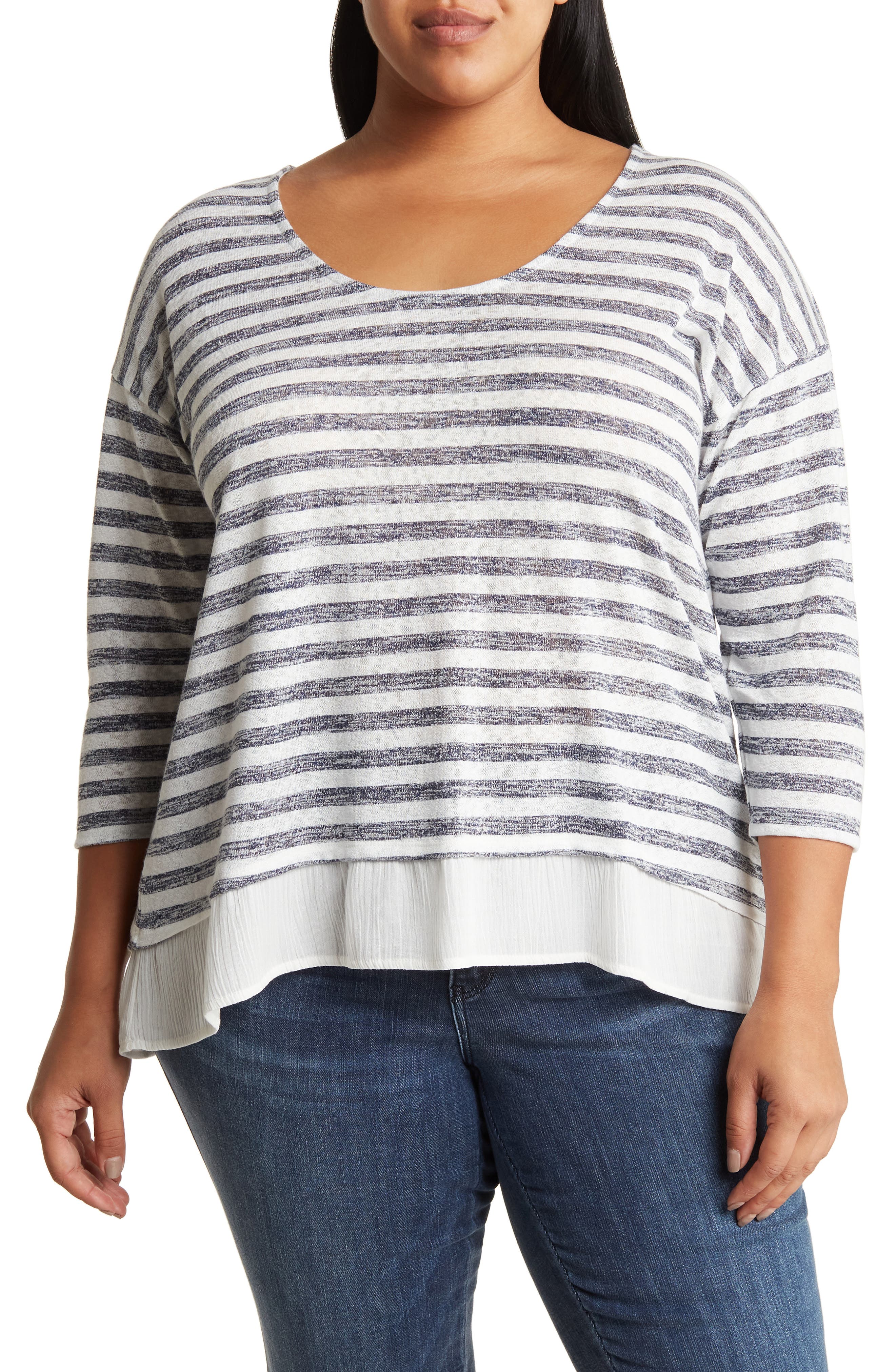 Bobeau Caty Stripe Twofer T-Shirt (Women) | Nordstromrack