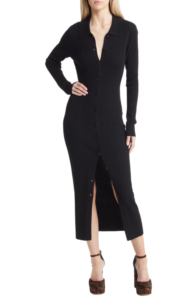 Open Edit Long Sleeve Rib Cardigan Dress, Main, color, 