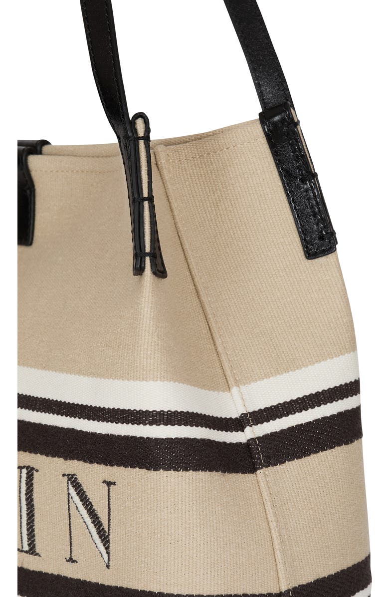 Balmain Medium Release Shopper bag in canvas and calfskin, Alternate, color, Beige