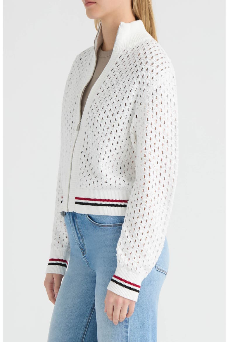 Stripe Openwork Bomber Jacket, Alternate, color, SNOW-WHITE