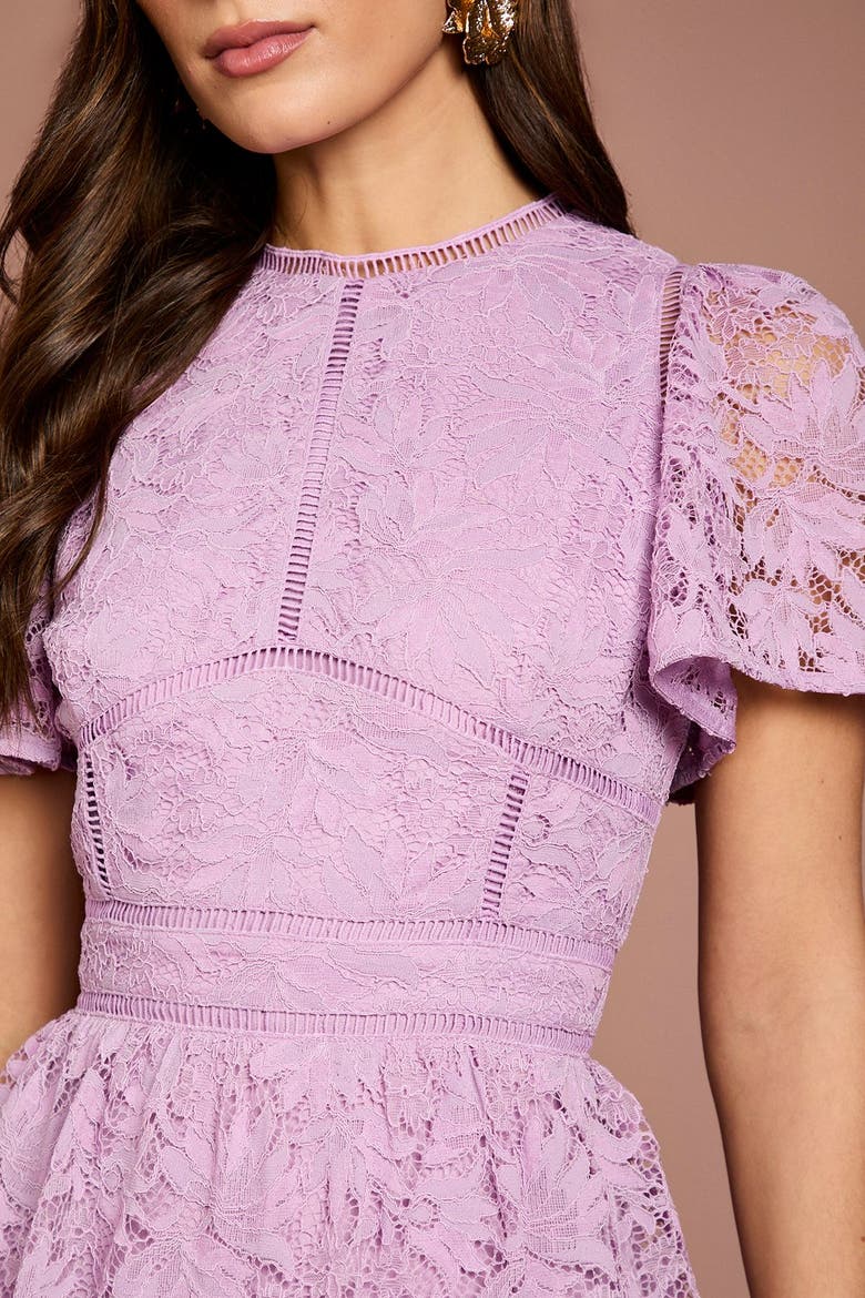 Tiered Lace Flutter Sleeve Midi Dress, Alternate, color, Lilac