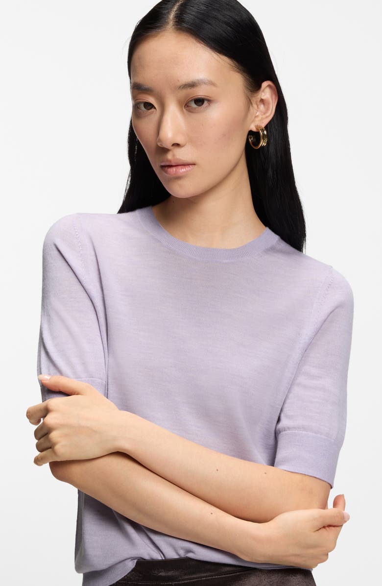 BOSS Farbella Short Sleeve Merino Wool Sweater, Alternate, color, Lavender Tide
