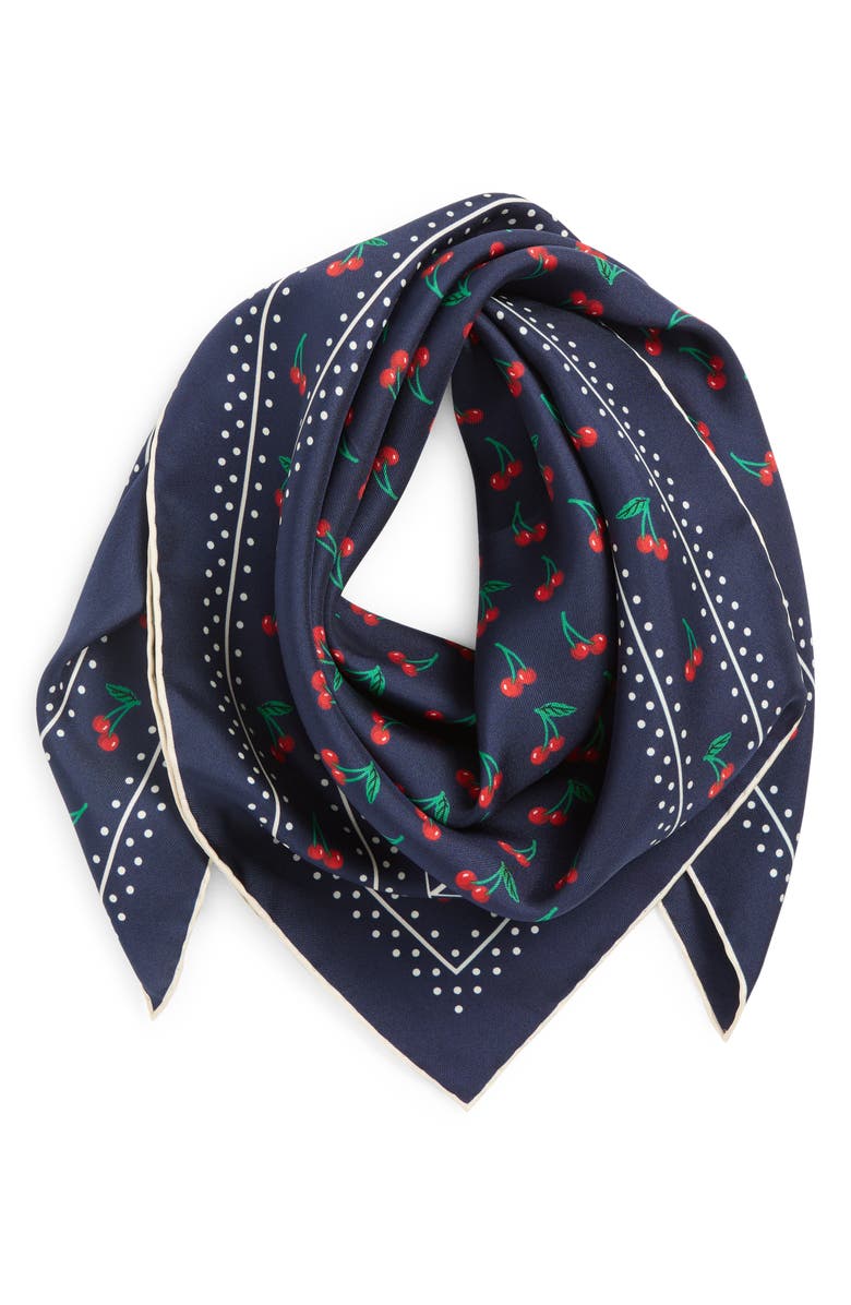 Valentino Garavani Cherryfic Silk Square Scarf, Alternate, color, Blu/ Rosso/ Verde/ Bianco