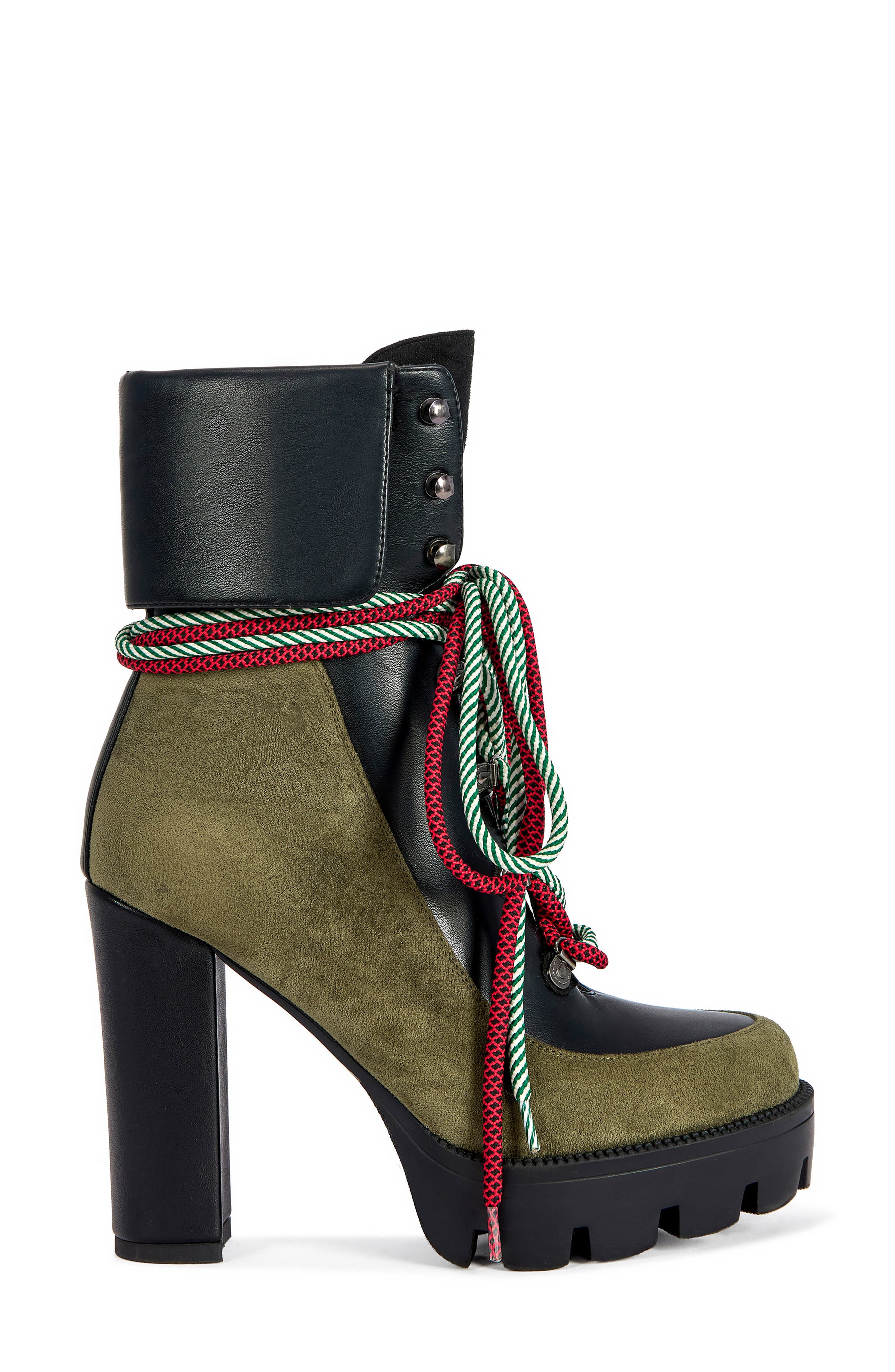 Muffle Lace-Up Block Heel Bootie, Alternate, color, GREEN MULTI