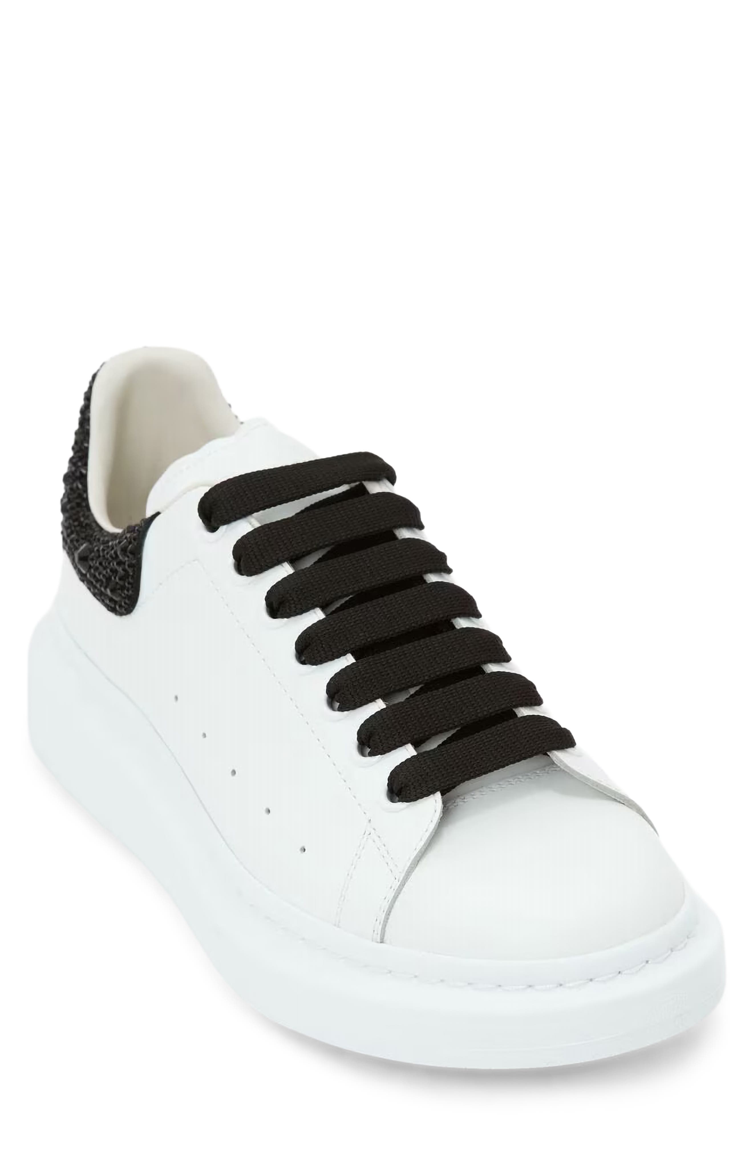 McQueen Oversize Crystal Embellished Sneaker, Alternate, color, White/ Black