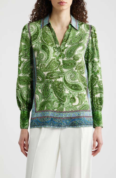 The Olivia Regent Paisley Stretch Silk Button-Up Shirt