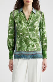 Elie Tahari The Olivia Regent Paisley Stretch Silk Button-Up Shirt