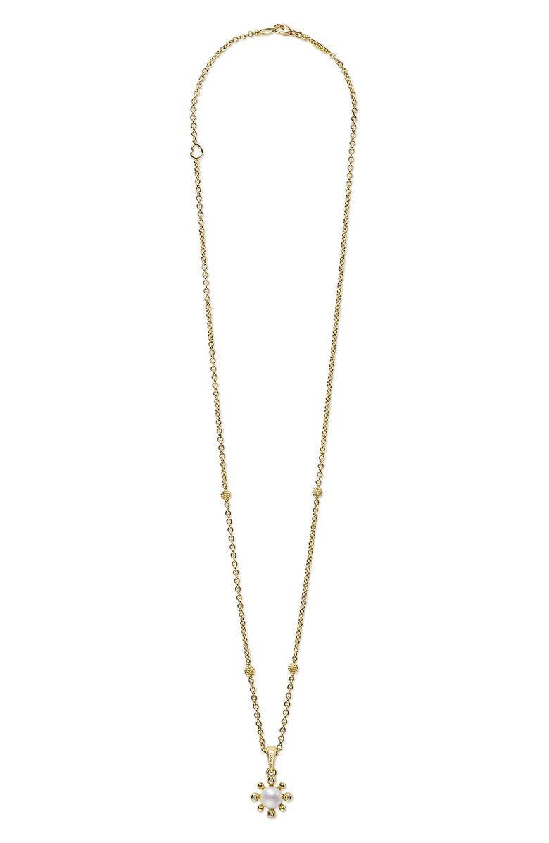 LAGOS 18K Luna Fleur Pearl & Diamond Pendant Necklace, Main, color, Gold