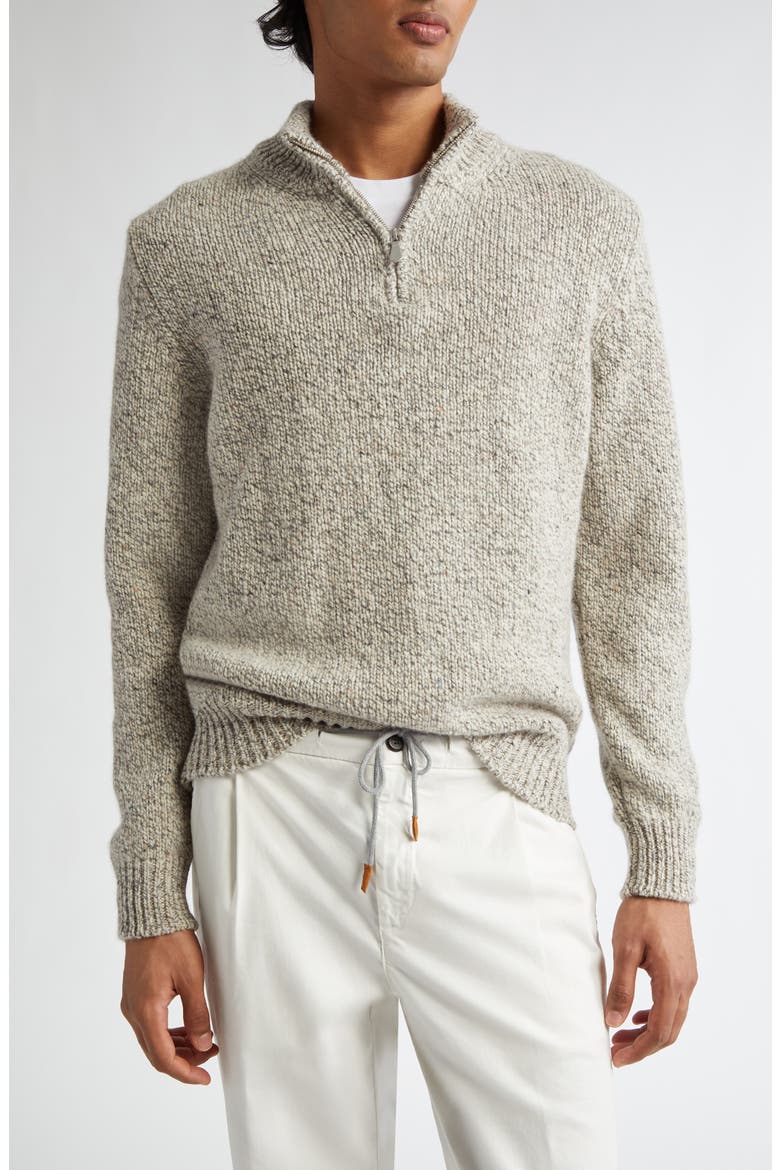 Donegal Cashmere Half Zip Pullover Sweater, Main, color, LIGHT GRAY MELANGE