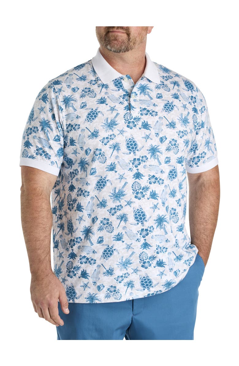 Harbor Bay by DXL Big & Tall Sea Print Polo Shirt, Main, color, Blue Multi