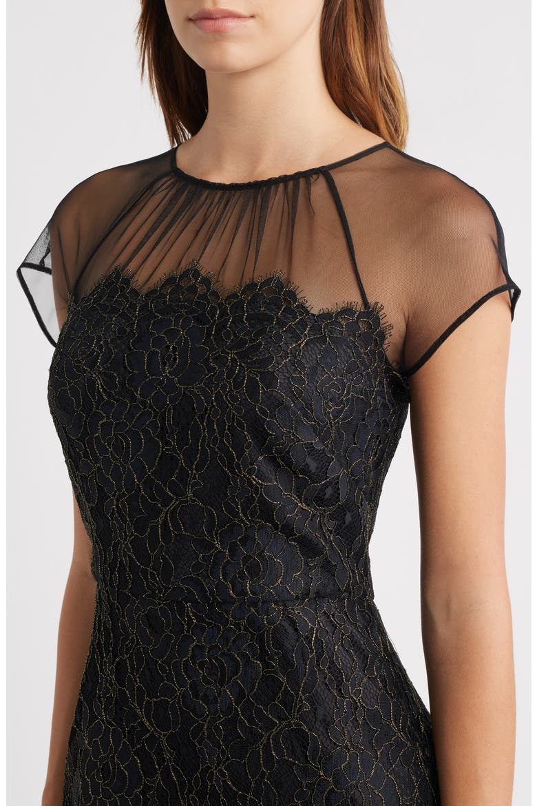 Metallic Floral Embroidery Gown, Alternate, color, BLACK GOLD