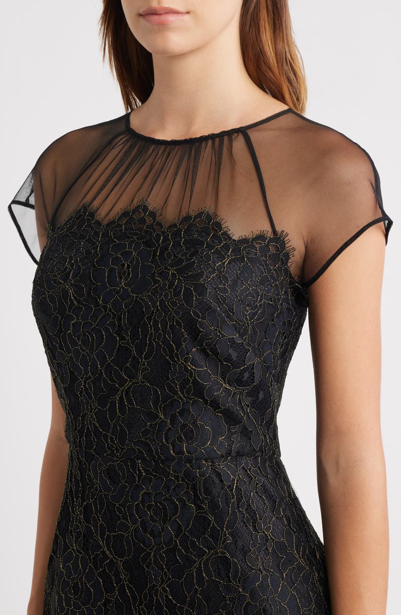 Eliza J Metallic Floral Embroidery Gown, Alternate, color, Black Gold