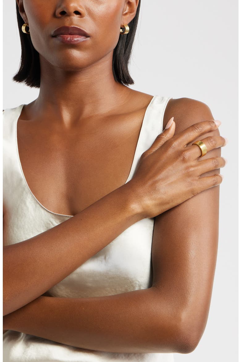 Ribbed Hoop Earrings, Alternate, color, 14K GOLD PLATED