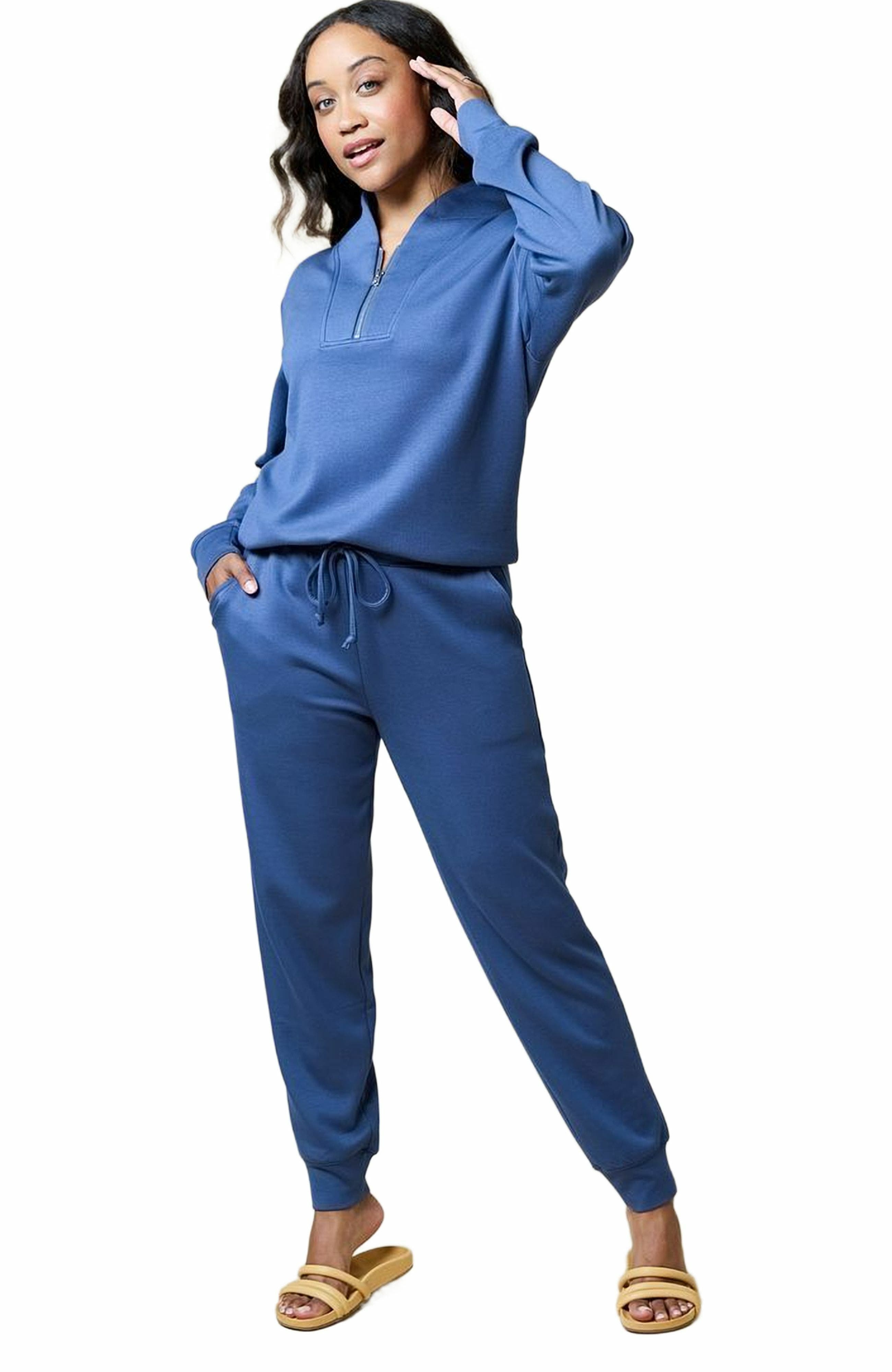 Softies Athleisure DreamTech 1/4 Zip Jogger Set in Indigo 