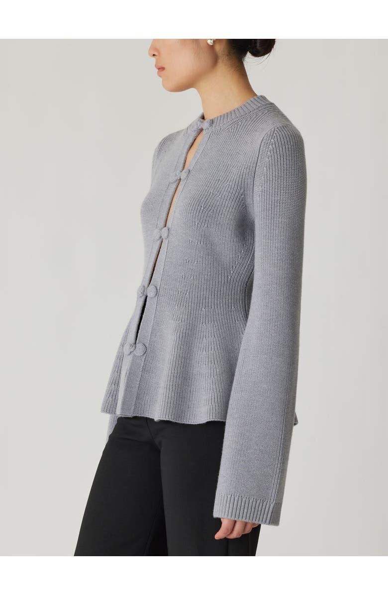 Rebecca Taylor Novlety Wool Peplum Cardi, Alternate, color, Medium Heather Grey