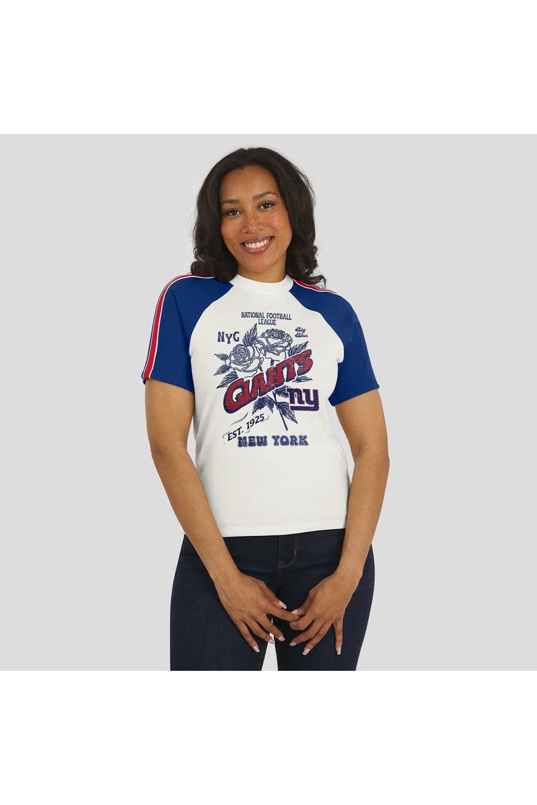 Women's WEAR by Erin Andrews White New York Giants Sleeve Stripe Distressed Raglan T-Shirt, Alternate, color, White