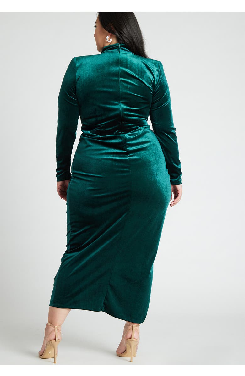 ELOQUII Mock Neck Velvet Dress With Slit, Alternate, color, Black Onyx