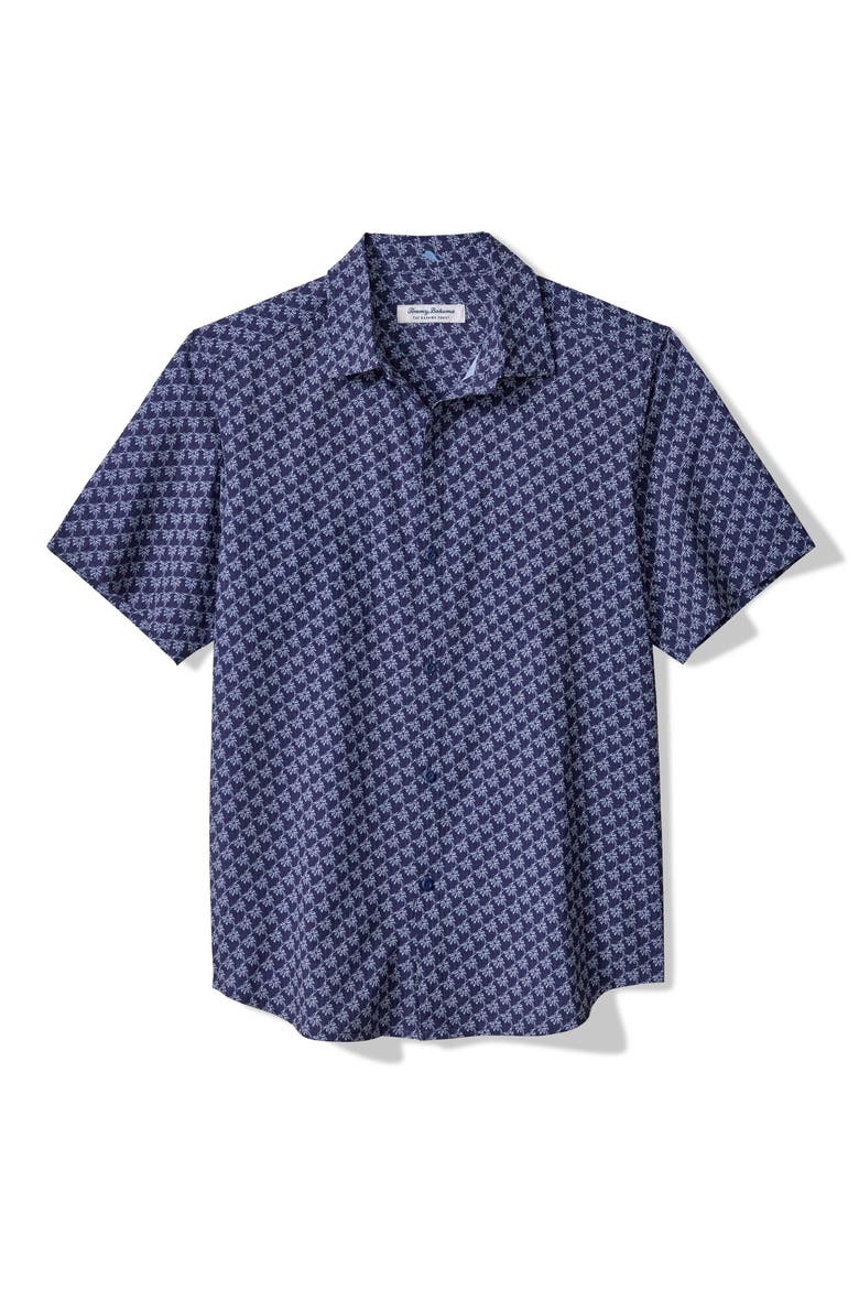 Bahama Coast Tropic Geoscape IslandZone® Short Sleeve Button-Up Shirt, Main, color, COASTLINE