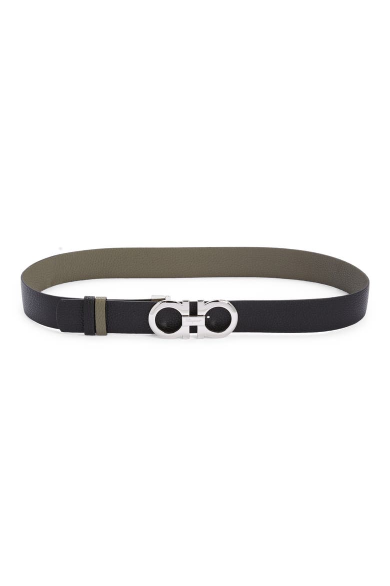 Mediterraneo Vitello Reversible Leather Belt, Alternate, color, VERDE OLIVO / NERO
