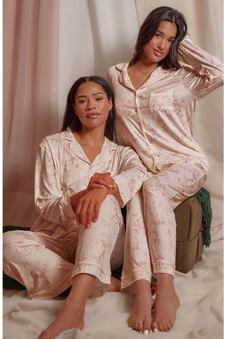 Toile Print Long Sleeve Pajama Set, Alternate, color, Ivory