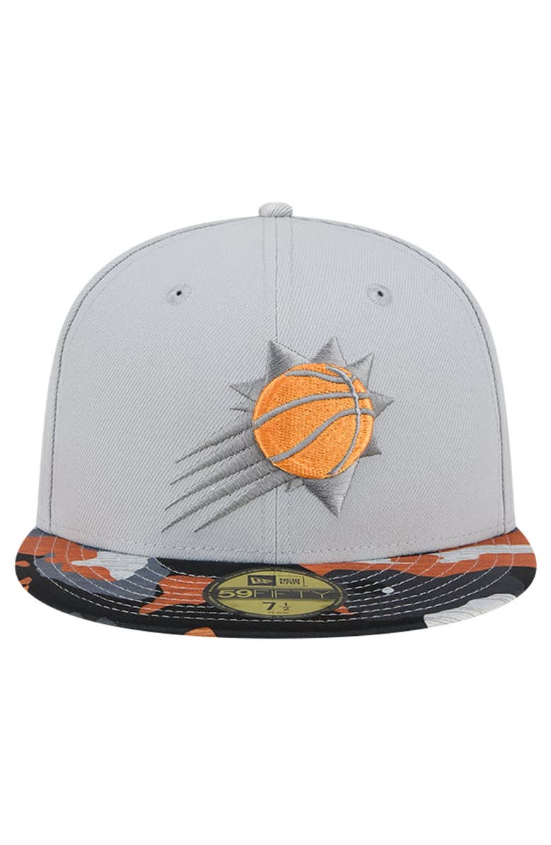 New Era Men's New Era Gray Phoenix Suns Active Color Camo Visor 59FIFTY Fitted Hat, Alternate, color, Gray