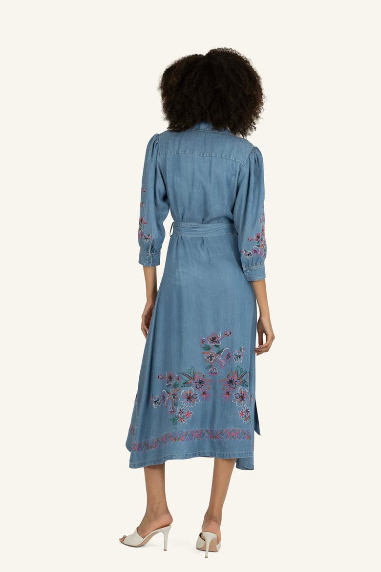 Lynn Dress with Flower Embroidery, Alternate, color, Light Blue Wash Denim