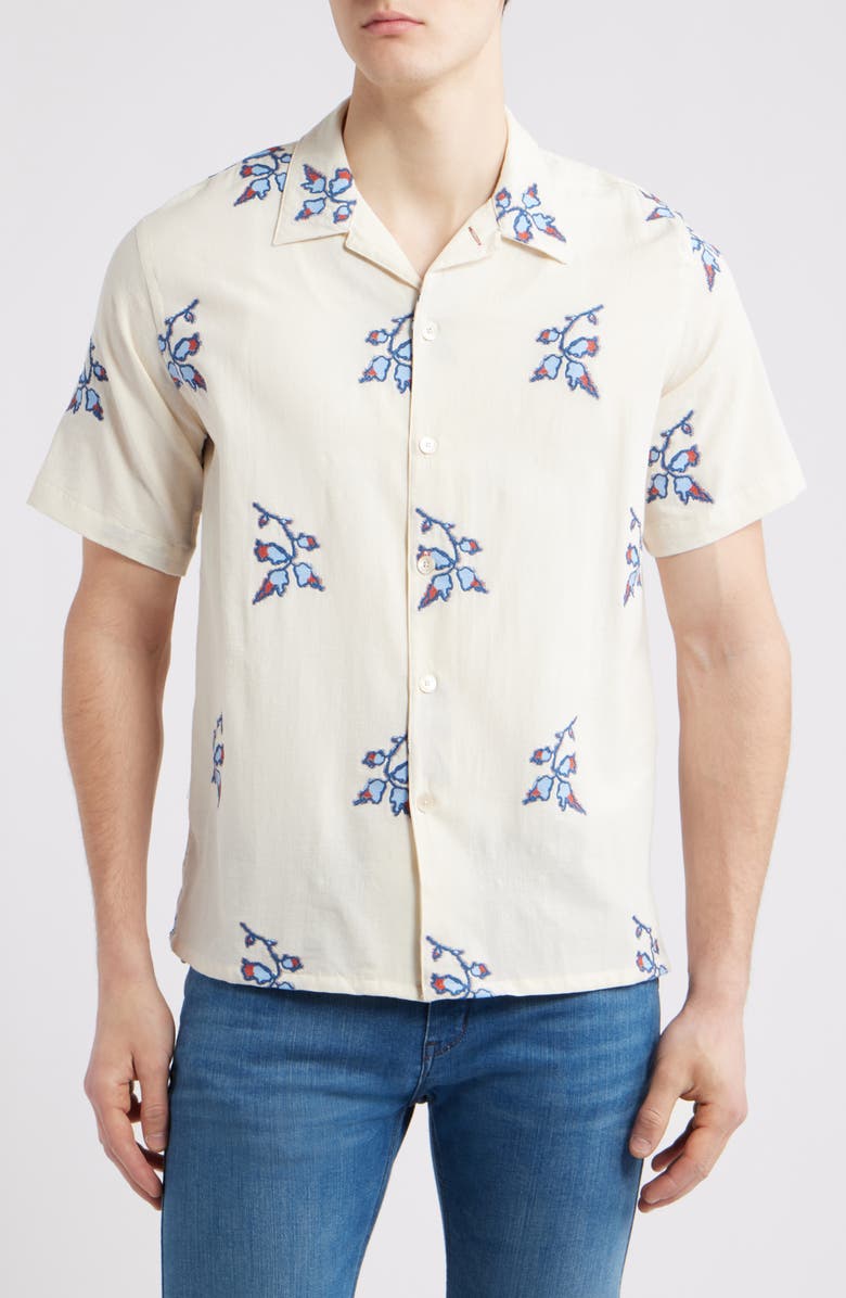 Paul Smith Floral Embroidered Casual Fit Camp Shirt, Alternate, color, 